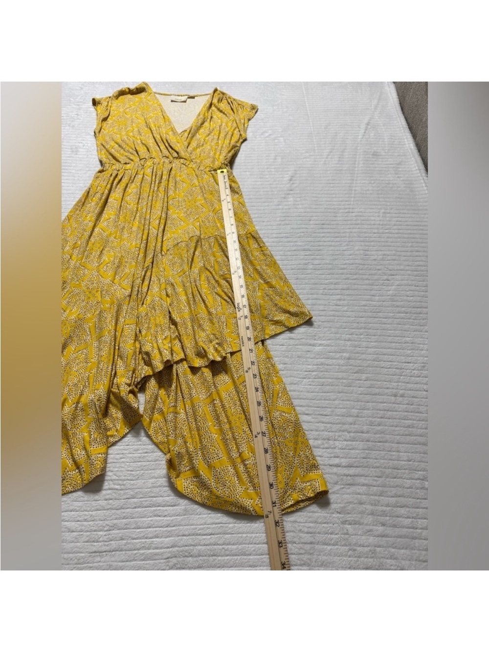 Anthropologie Yellow Printed High-Low Wrap Dress - Picture 5 of 9